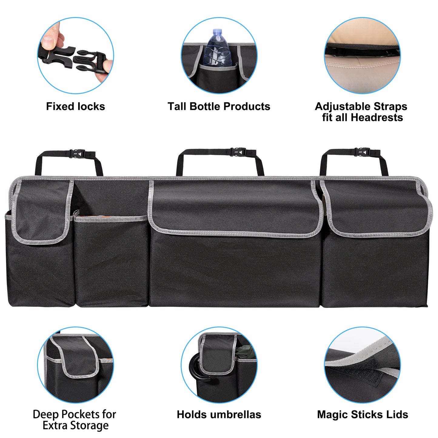 Car Trunk Organizer for SUV Backseat Hanging Organizer for SUV Truck MPV Upgrade Back Seat Storage Bags with 4 Pockets 39*14Inch