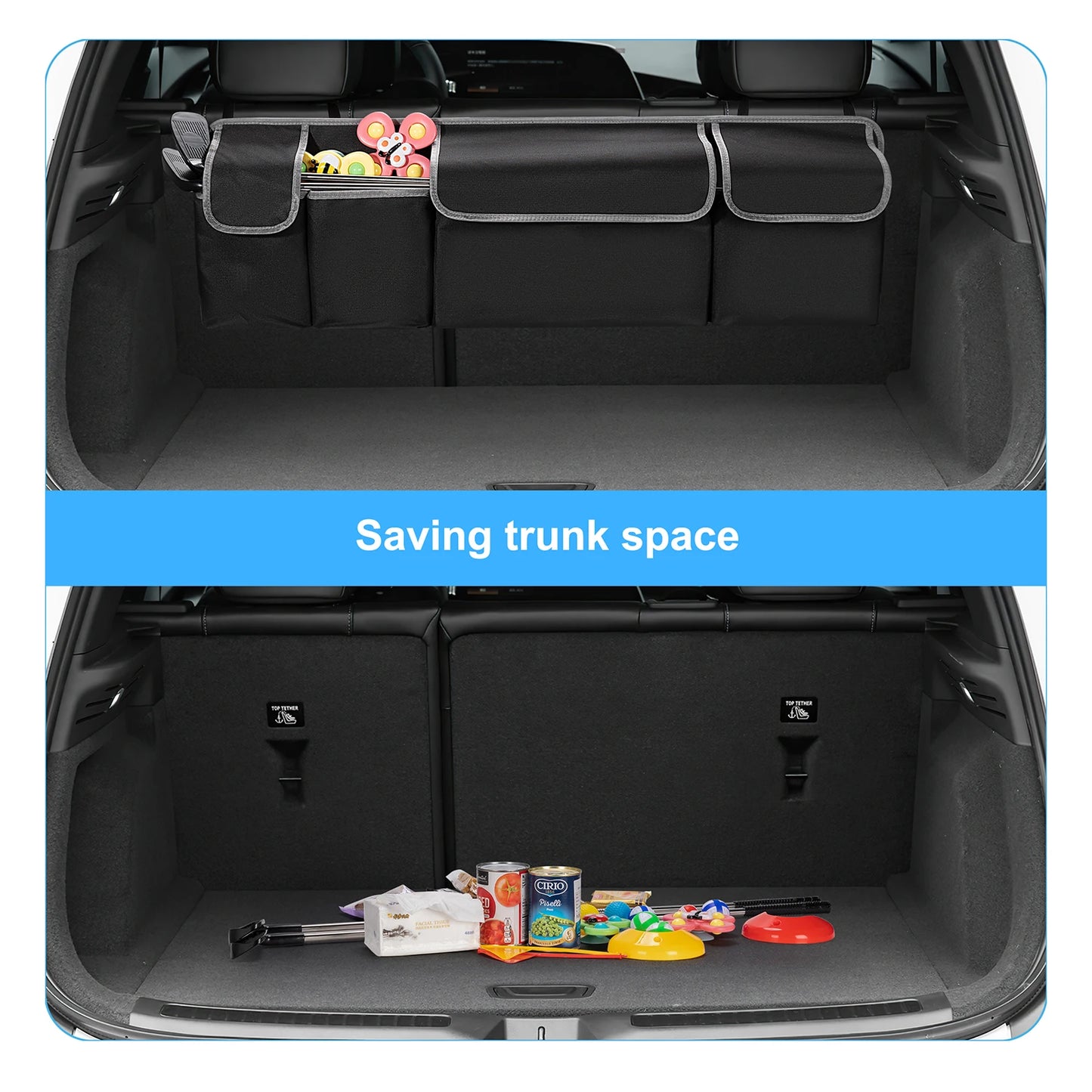 Car Trunk Organizer for SUV Backseat Hanging Organizer for SUV Truck MPV Upgrade Back Seat Storage Bags with 4 Pockets 39*14Inch
