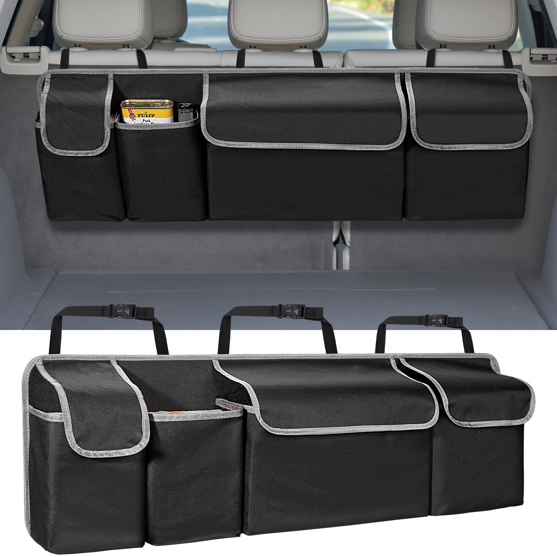 Car Trunk Organizer for SUV Backseat Hanging Organizer for SUV Truck MPV Upgrade Back Seat Storage Bags with 4 Pockets 39*14Inch